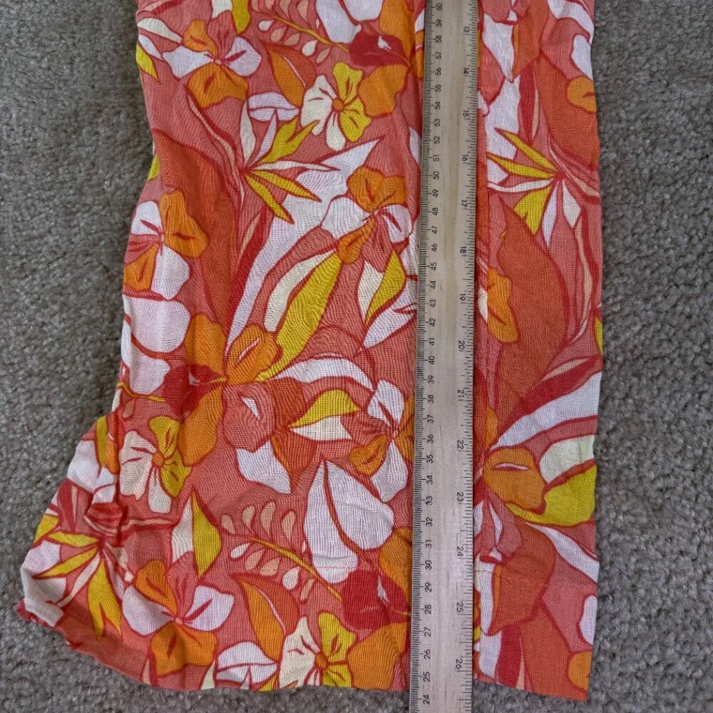 C&C California Linen Blend Sz L Wide Leg Cropped Colorful Floral Boho Pants E554 - Picture 9 of 11